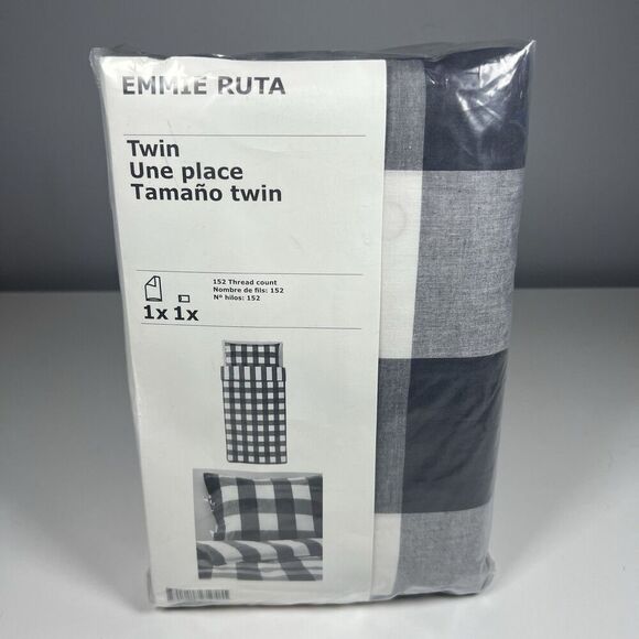 EMMIE RUTA Quilt Cover with Pillowcase Gray White Check Tie Closure for TWIN Bed - Picture 1 of 4
